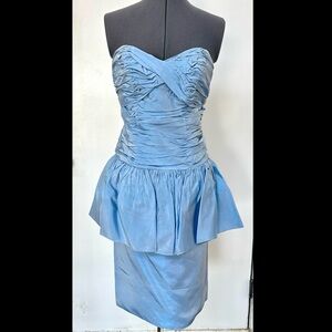 VINTAGE 1980s ALYCE DESIGNS PROM SEMI FORMAL DRESS STRAPLESS RUCHED PEPLUM 8 EC